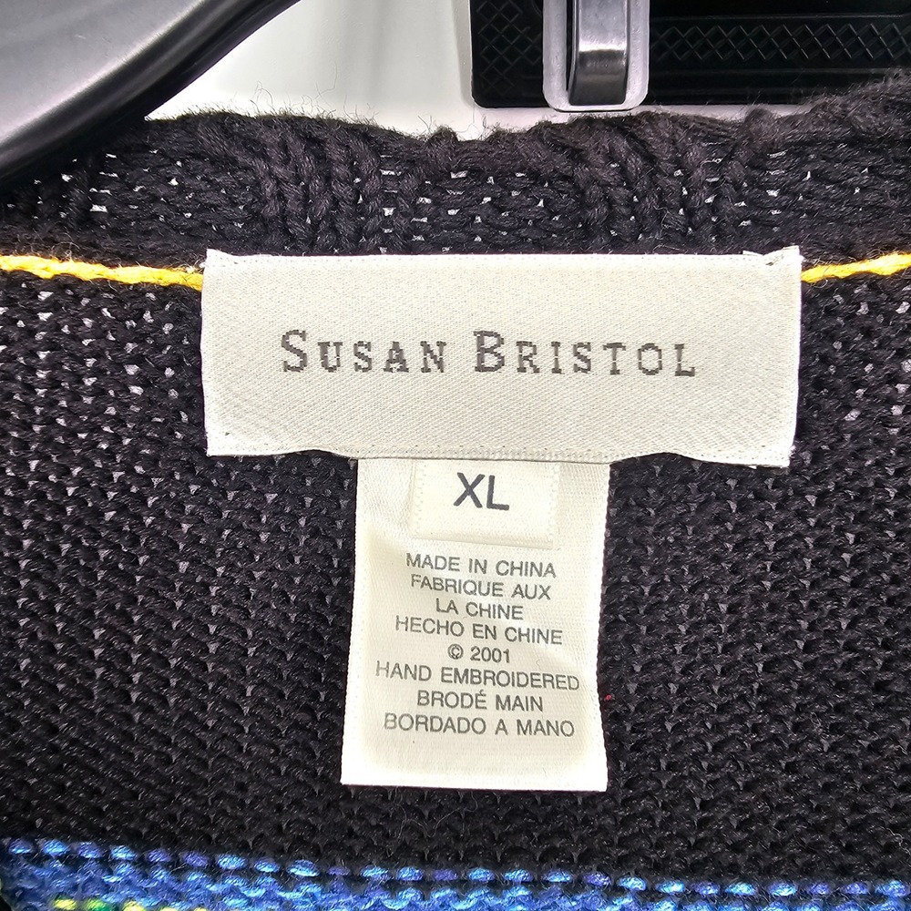 Vintage Susan Bristol Hand Embroidered Dachshund Cardigan XL Black Embellished - Picture 4 of 11